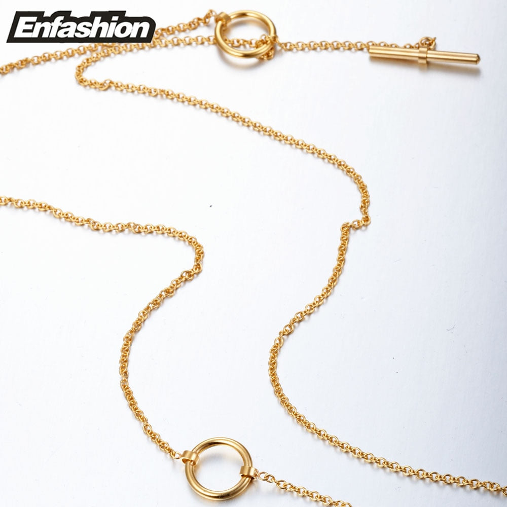 Enfashion Classic Knot Pendants Necklaces Stainless Steel Gold color Choker Necklace For Women Long Chain Jewelry Collier