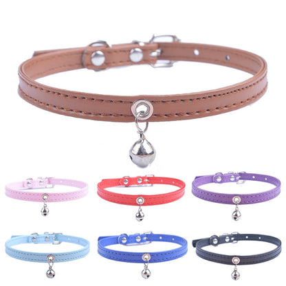 Cute Cat Collar Solid Faux Leather Adjustable Pet Collars With Bell Cats Products For Pets Red Blue Brown Pink Size XS SM