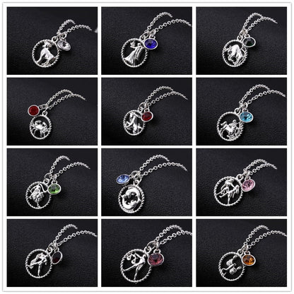 Skyrim Twelve Constellations Charm Necklace For Women Girl Zodiac Signs Jewelry Astrology Chokers Necklace Cancer Virgo Pisces