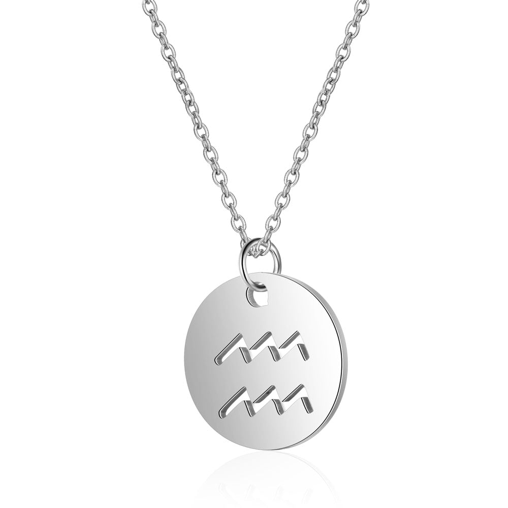 Fashion Zodiac Choker Necklace 316L Stainless Steel Women Constellations Silver Color Never Fade Hollow-out 12 Signs Gifts