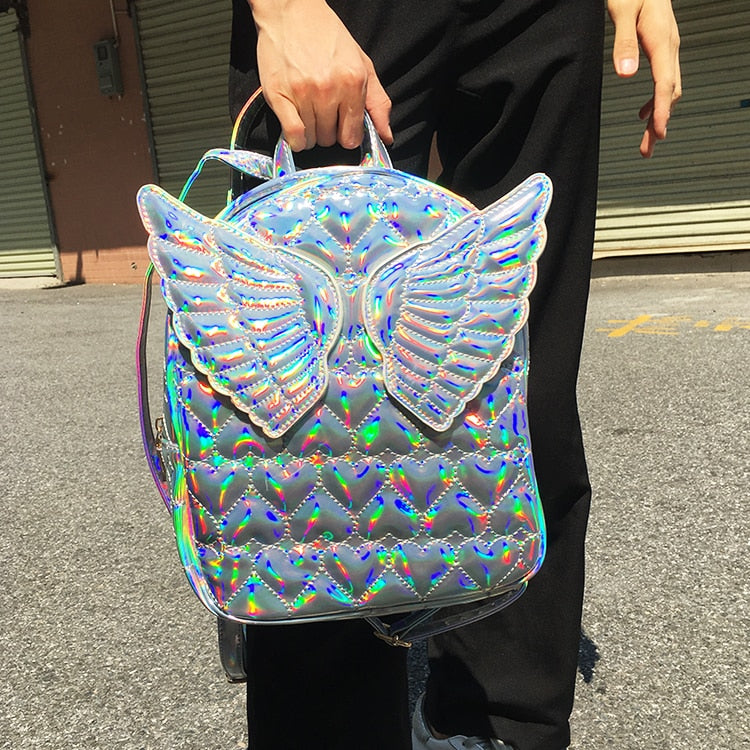 Dazzling Fashion Heart Embossed Wings Decorated Girl's Mini Backpack Shoulder Bag Travel Bag School Bags For Teenage Girl Bolsa