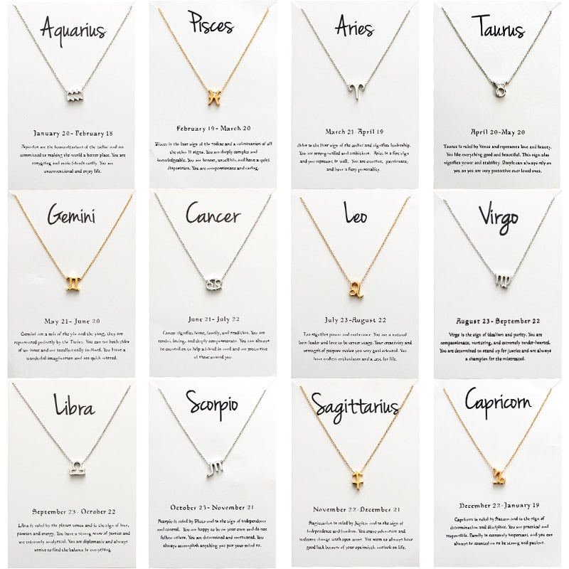 Lucky Eye Zodiac Sign 12 Constellation Pendant Choker Necklaces For Women Girl Necklace Wish Card Jewelry EY1545