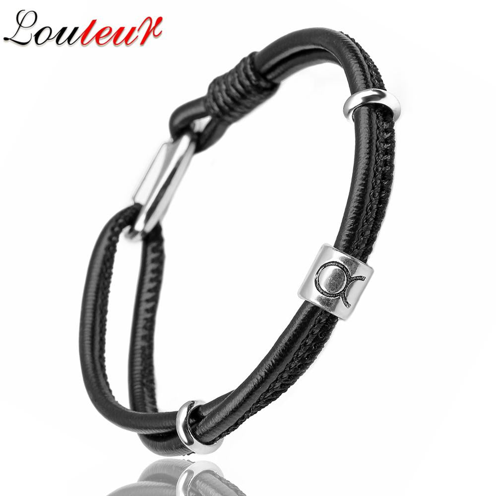 Mens Genuine Constellation Bracelet Leather Bracelet for Men Bracelet Aquarius/Virgo/Scorpio/Libra 12 Zodiac Signs Bracelet