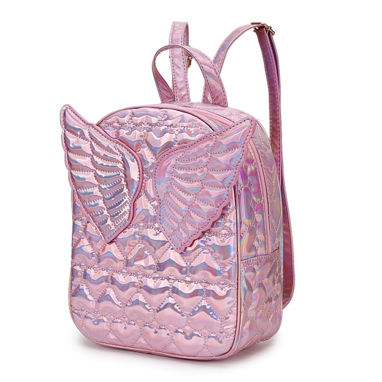 Dazzling Fashion Heart Embossed Wings Decorated Girl's Mini Backpack Shoulder Bag Travel Bag School Bags For Teenage Girl Bolsa