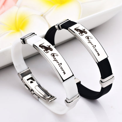 12 Constellations Signs Stainless Steel Bracelets Women Rubber Charm 12 Zodiac Casual Personality Cuff Bracelets for Women