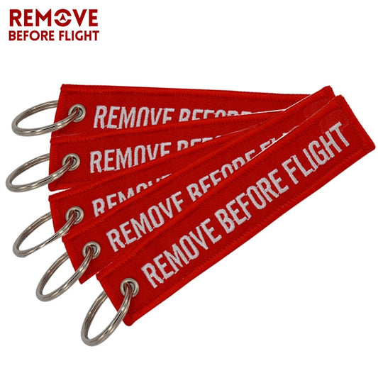 5PCS Remove Before Flight Car Key Chain Red Embroidery Aviation Gifts Keyring Key Tag Holder for Motorcycles Keychain chaveiro