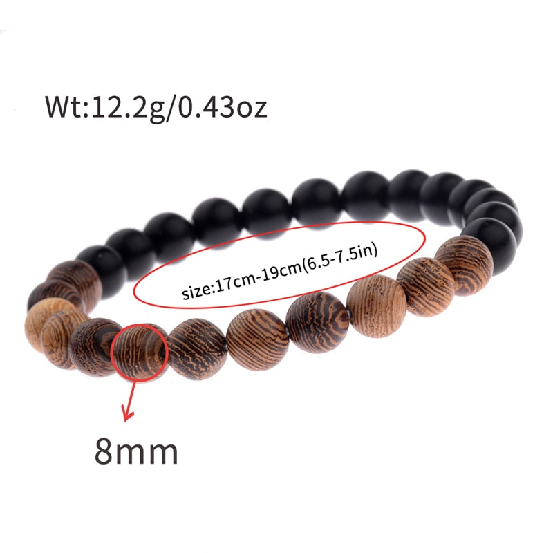 8mm New Natural Wood Beads Bracelets Men Black Ethinc Meditation White Bracelet Women Prayer Jewelry Yoga Bracelet Homme