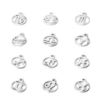 10pcs/lot Stainless Steel Laser Cutting 12 Zodiac Sign Charms Horoscope Icon DIY Metal Pendant for Jewelry Making