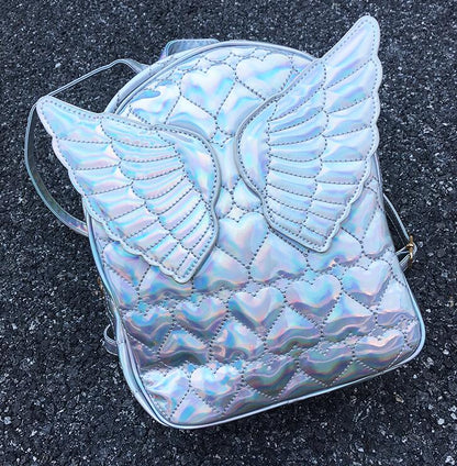 Dazzling Fashion Heart Embossed Wings Decorated Girl's Mini Backpack Shoulder Bag Travel Bag School Bags For Teenage Girl Bolsa