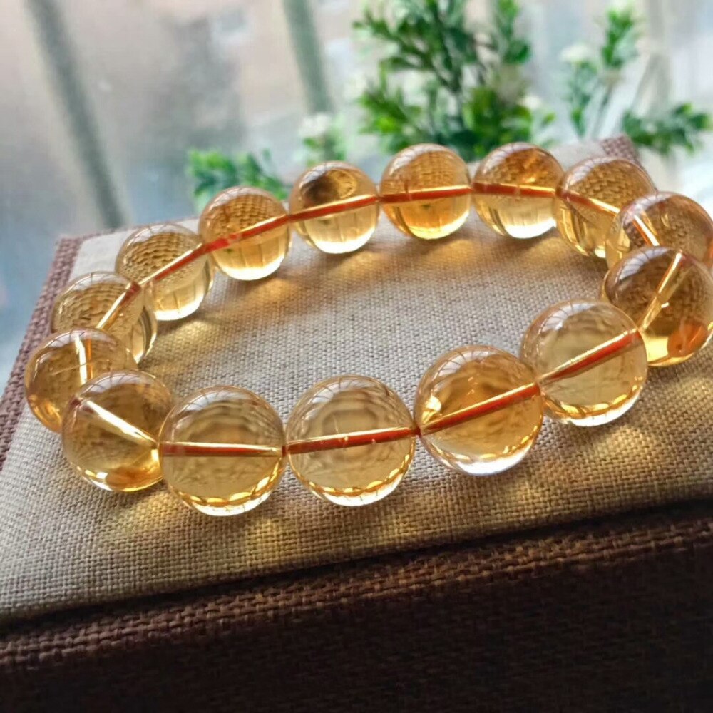 15mm Natural Citrine Bracelet For Women Lady Men Luck Beauty Gift Clear Beads Gemstone Stone Crystal Strands Jewelry AAAAAA