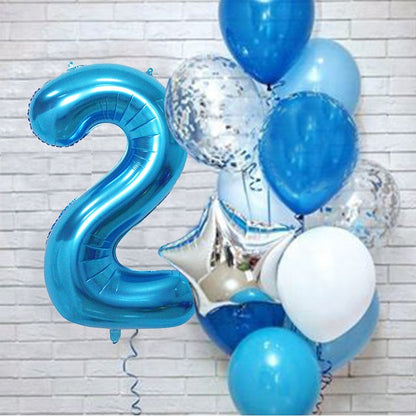 12Pcs/set Blue Number Foil Latex Balloons for Kids Birthday Party Decoration 1st One Year Birthday Boy Decor Baby Shower Balloon