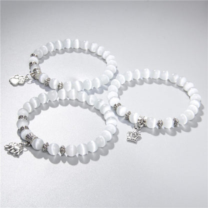 Fashion White Cat Eye Stone Beads Bracelets For Women Jewelry Men Animal Charm Bracelets Natural Stone Beaded Bracelets Shiny