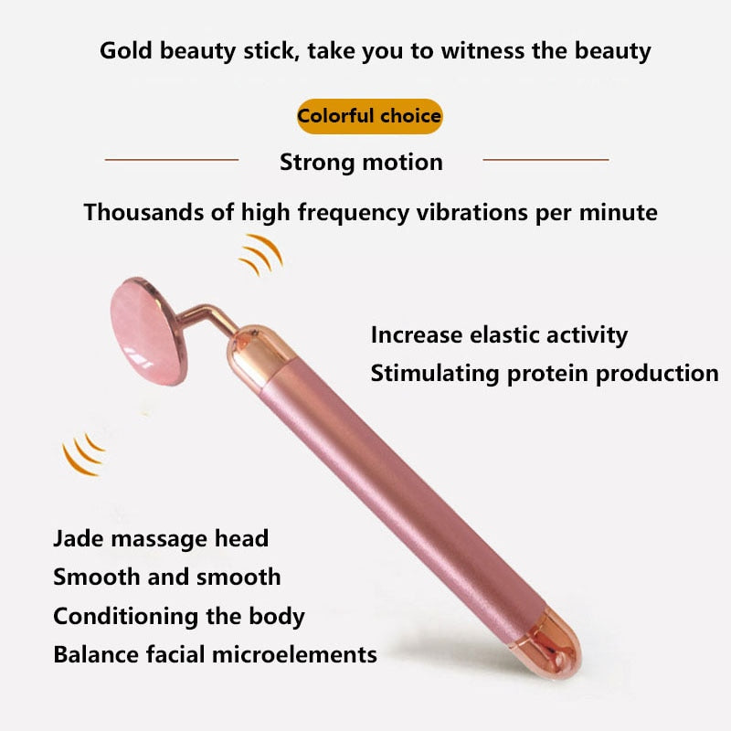 Electric Rose Quartz Roller Slimming Face Massager Lifting Natural Jade Facial Massage Stone Skin Massage Tool Gold Beauty Bar