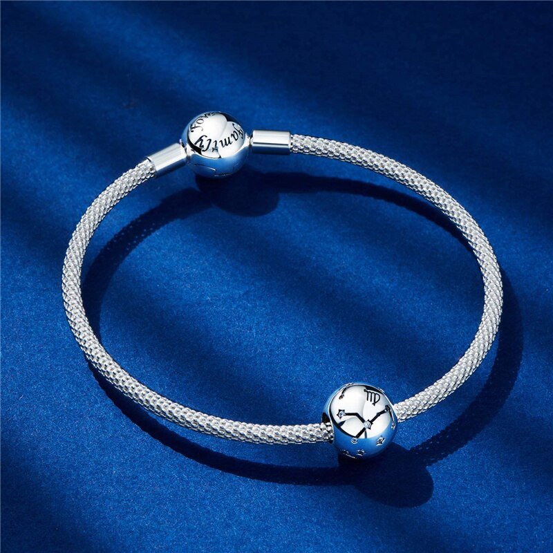 WOSTU 925 Sterling Silver Constellation Zodiac Bead Charm Aquarius Star Sign Fit Original Bracelet Women DIY Jewelry Party Gift
