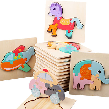 Cartoon Animals Montessori Puzzles For Kids Educational 3D Wooden Puzzle Toys Montessori Educational Toys For Children 2-5 Years