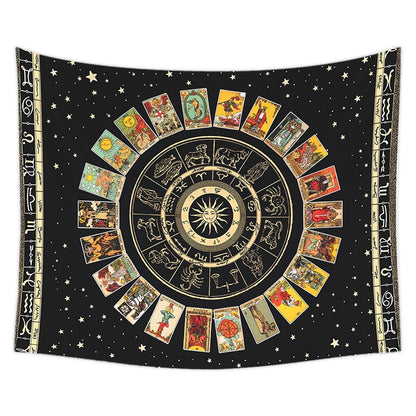 Mandala Tarot Card Tapestry Wheel of the Zodiac Astrology Chart &amp; the Major Arcana Tarot  Sun and Moon  Wall Hanging Home Decor