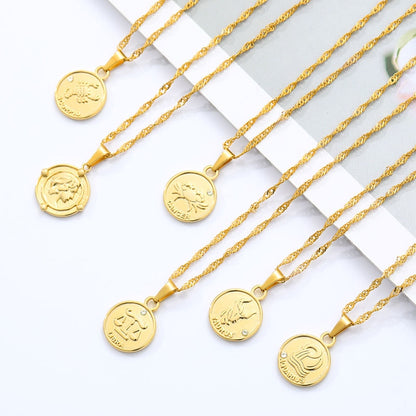 zodiac necklaces for women coin necklace Aries Leo Collier signe astrologique 12 Horoscope Zodiac Astrology Necklace Women