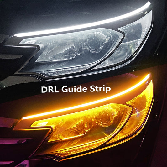 2Pcs Car LED Light Strip DRL Daytime Running Lights Flexible Auto Headlight Surface Decorative Lamp Flowing Turn Signal Styling