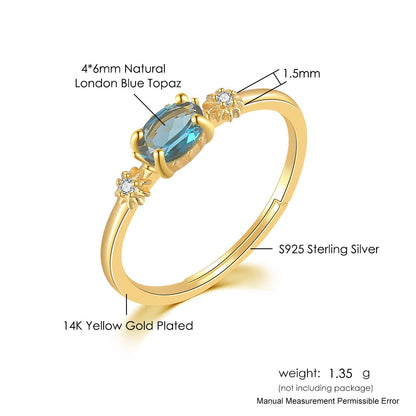 LAMOON Vingtate London Blue Topaz Ring For Women Star Natural Gemstone Rings 925 Sterling Silver 14K Gold Plated Gift LMRI066