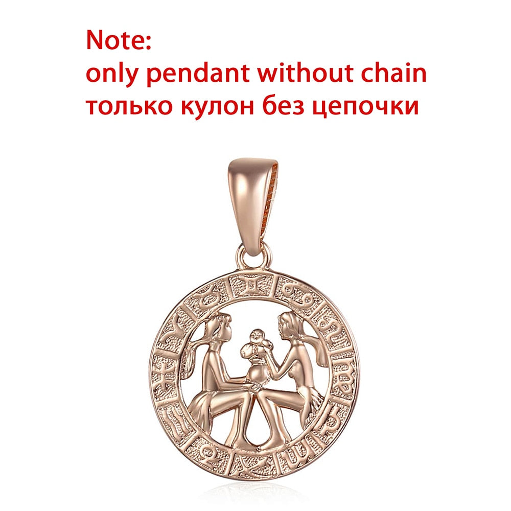 12 Zodiac Sign Constellations Pendants Necklaces For Women Men 585 Rose Gold Color Male Jewelry Fashion Birthday Gifts GPM16