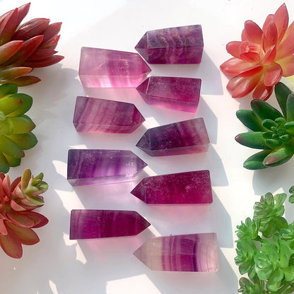 Striped Transparent Crystal Natural Pink Purple Fluorite Tetrahedral Column  Energy Gemstones Quartz Tower  Decor