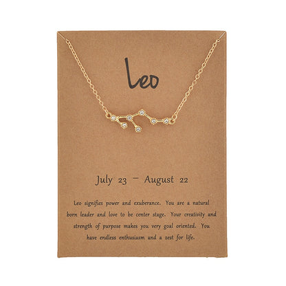 Cardboard Star Zodiac Sign 12 Constellation Necklaces Crystal Charm Chain Choker Necklace for Women Birthday Jewelry Gift