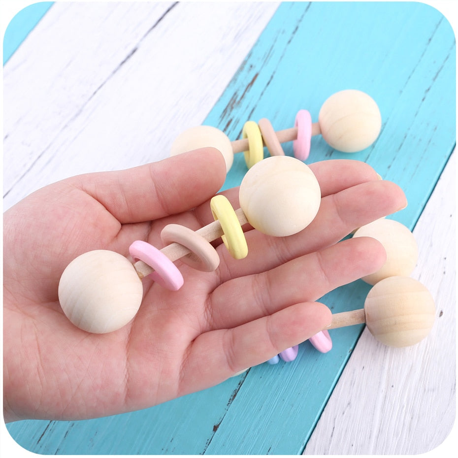 1PC Wooden Teether Rattle Montessori Activity Gym Toys Wooden Blank Ring Teething Toys Baby Nursing Gifts Toys Children'S Goods