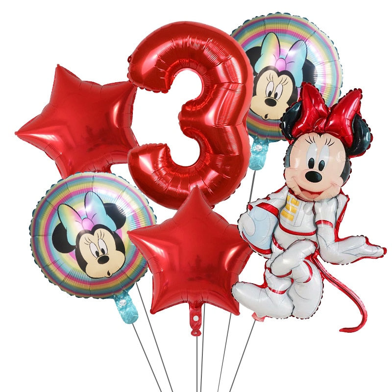 6Pcs Disney Minnie Foil Balloons Set Mickey Mouse Balloon Birthday Party Decoration Baby Shower Kids Toy Air Globos Supplies