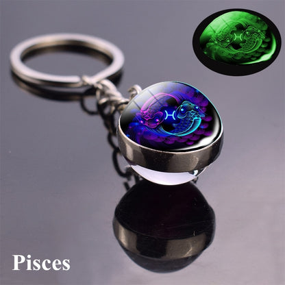 12 Constellation Luminous Keychain Glass Ball Pendant Zodiac Keychain Glow In The Dark Key Chain Holder Men Women Birthday Gift