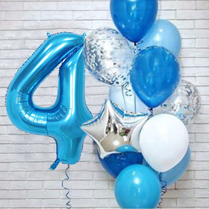 12Pcs/set Blue Number Foil Latex Balloons for Kids Birthday Party Decoration 1st One Year Birthday Boy Decor Baby Shower Balloon