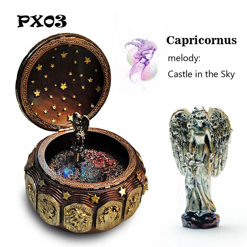 Retro Zodiac 12 Signs Music Box Manual Arts 12 Constellation Musical Boxes with Led Flash Lights Valentine&#39;s Day Birthday Gift