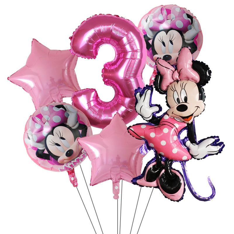 6Pcs Disney Minnie Foil Balloons Set Mickey Mouse Balloon Birthday Party Decoration Baby Shower Kids Toy Air Globos Supplies