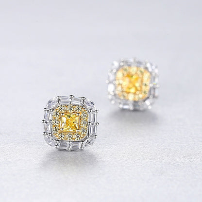 Wong Rain Chic 100% 925 Sterling Silver Citrine High Carbon Diamonds Gemstone Earrings Ear Stud Wedding Fine Jewelry Wholesale