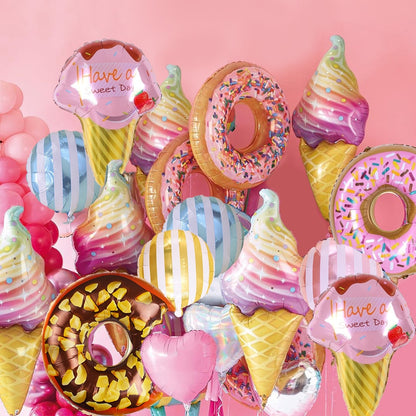 1set Ice Cream Donut Lip Popcorn Candy Foil Balloons Baby Shower Happy Birthday Party Decoration Balloon Boy Girl Kid Cute Toys