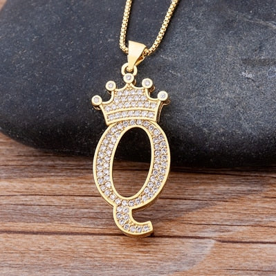 Nidin New Luxury Copper Zircon AZ Crown Alphabet Pendant Chain Necklace Hip-Hop Style Fashion Woman Man Initial Name Jewelry