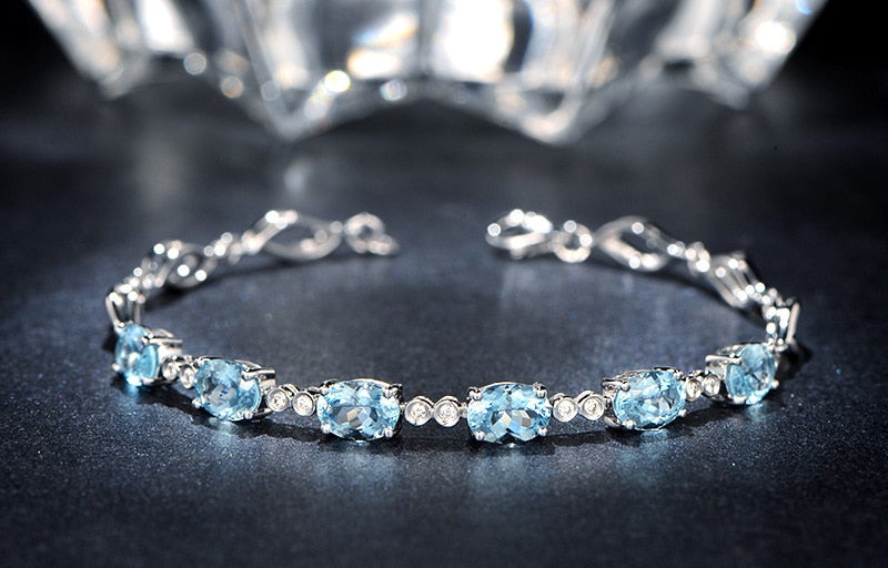 Aquamarine Bracelets For Female Real 925 Sterling Silver Sky Blue Gemstone Bracelet For Student Birthday Gift