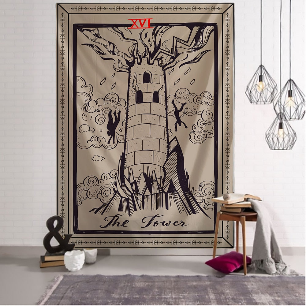 Myth Illustration Style Tarot Tapestry Creative Dark Witchcraft Room Headboard Arras Carpet Astrology Blanket Home Decoration