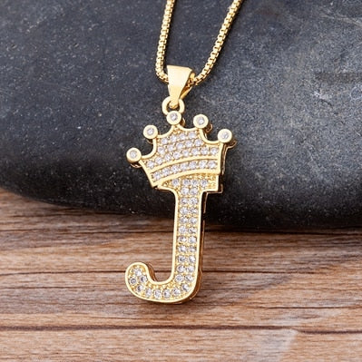 Nidin New Luxury Copper Zircon AZ Crown Alphabet Pendant Chain Necklace Hip-Hop Style Fashion Woman Man Initial Name Jewelry