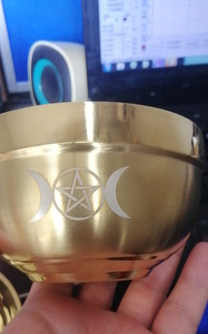 ritual bowl tarot Pentagram stainless steel Gold plating/ tableware ceremony noonDivination Astrological tool altar prop