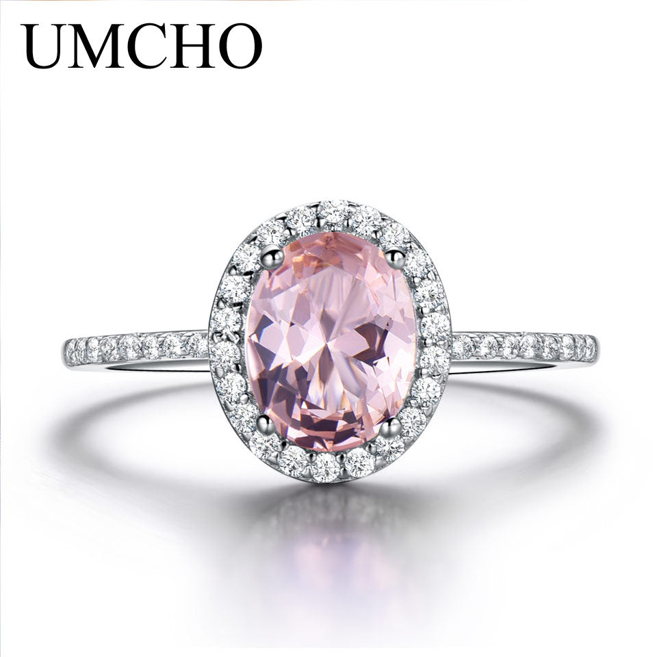 UMCHO 925 Sterling Silver Ring Oval Classic Pink Morganite Rings For Women Engagement Gemstone Wedding Band Fine Jewelry Gift