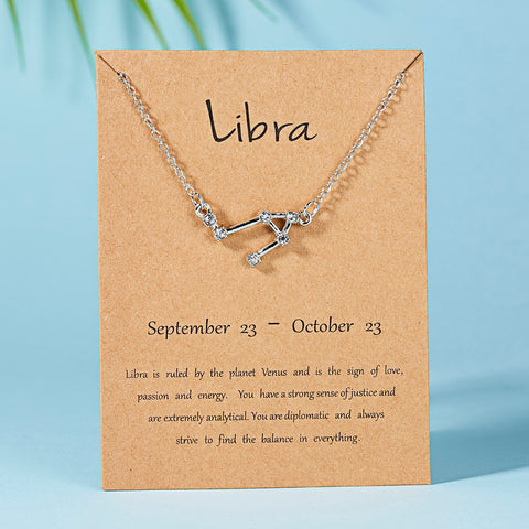Classic Silver Color Star Zodiac Necklace Women Constellation Pendant Choker Rhinestone Jewelry Fashion Style Best Friend Gift