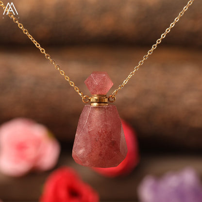 Natural Purple Agates Smoky Color Quartz Rainbow Fluorite Stone Gold Perfume Bottle Pendant For Necklace Making Women Jewelry