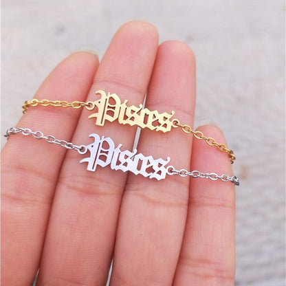 Zodiac Sign Letter Ankle Bracelet Women Boho Jewelry Horoscope Old English Constellation Tobilleras Pulsera Para Tobillo Taurus