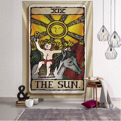 Color Illustration Tarot Tapestry Creative Dark Witchcraft Room Headboard Arras Carpet Astrology Blanket Home Decoration