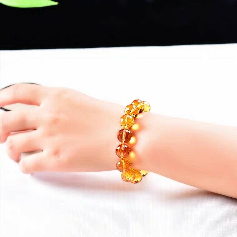 Natural Yellow Citrine Quartz Clear Faceted Cut Beads Bracelet 8mm 10mm 12mm 14mm Stretch Gemstone AAAAA