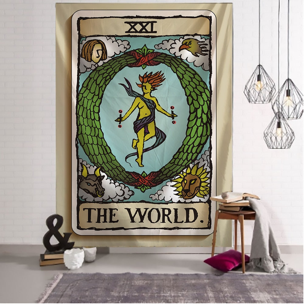Color Illustration Tarot Tapestry Creative Dark Witchcraft Room Headboard Arras Carpet Astrology Blanket Home Decoration
