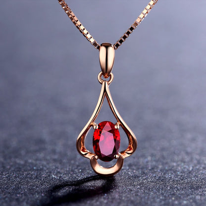 Retro Necklace Silver 925 Jewelry Oval Shaped Ruby Gemstone Pendant Accessories for Women Wedding Engagement Promise Party Gift