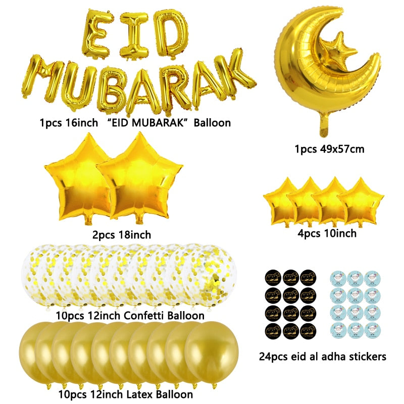 39pcs/Set 16inch Eid Mubarak Decor Ballon Ramadan Mubarak Decoration Eid Al Adha Stickers Decoration Aid Moubarak 2022 Balloon