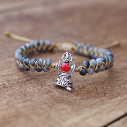 Buddhist Artifacts Vajra Bell Labradorite Beads Charm Bracelet Women Man Handmade String Braided Yoga Chakra Bracelet Bangle