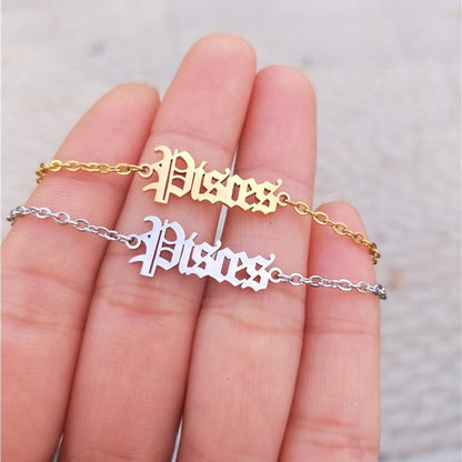 Zodiac Sign Letter Ankle Bracelet Women Boho Jewelry Horoscope Old English Constellation Tobilleras Pulsera Para Tobillo Taurus